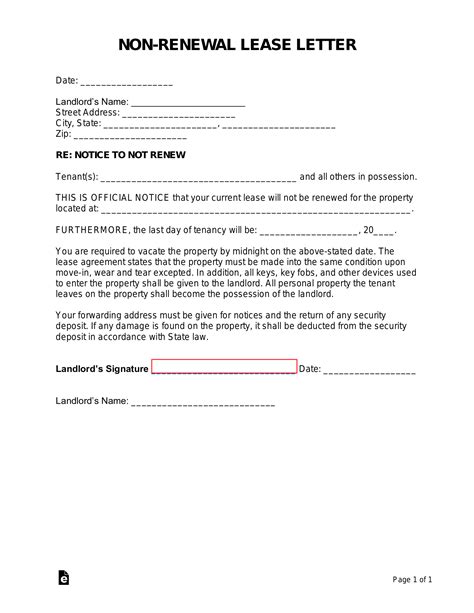 tenant non renewal of lease sample letter